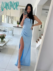 Lunivop Satin Backless Prom Dresses Sexy Long Elegant Bodycon Celebrity Evening Green Formal