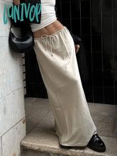 Lunivop Satin Loose Lace-Up Black Skirt Long For Women Casual High Waist Female Skirts Solid