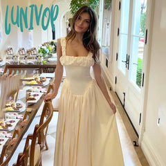 Lunivop Satin Suspender Maxi Dress For Women Ruched Splice Sexy Elegant Sleeveless Club Party