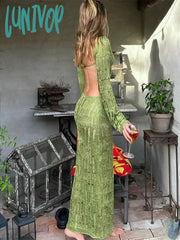 Lunivop See Through Backless Sexy Dress For Women Summer Hollow Out Kintted Maxi Dresses Femme Club
