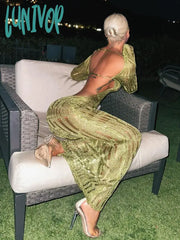 Lunivop See Through Backless Sexy Dress For Women Summer Hollow Out Kintted Maxi Dresses Femme Club