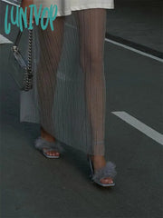 Lunivop See Through Long Skirt For Women High Waist Sexy Hollow Out Skirts Womens Club Fashion