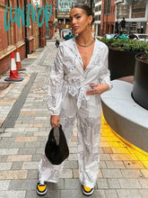 Lunivop Sets Outifits Autumn Abstract Print Button Front Belted Jumpsuit Of One Fashion Casual