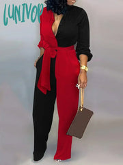 Lunivop Sets Outifits Autumn Abstract Print Button Front Belted Jumpsuit Of One Fashion Casual