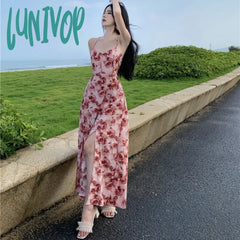 Lunivop Sexy Backless Holiday Beach Spaghetti Strap Long Dresses For Women Summer Sleeveless Sweet