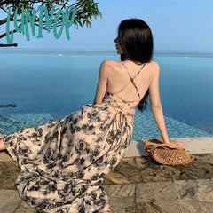 Lunivop Sexy Backless Holiday Beach Spaghetti Strap Long Dresses For Women Summer Sleeveless Sweet