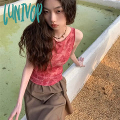 Lunivop Sexy Backless Pink Vest For Women Summer Sweet Slim Fit Hollow Out Camisole Y2K Grunge