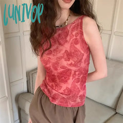Lunivop Sexy Backless Pink Vest For Women Summer Sweet Slim Fit Hollow Out Camisole Y2K Grunge