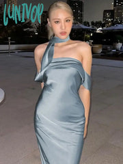 Lunivop Sexy Backlesss Long Dress For Women Elegant Off Shoulder Sleeveless Dresses Lady Party