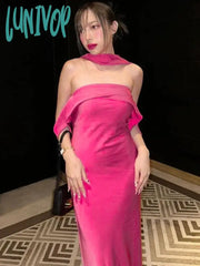 Lunivop Sexy Backlesss Long Dress For Women Elegant Off Shoulder Sleeveless Dresses Lady Party