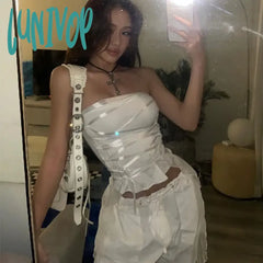 Lunivop Sexy Bandage Strapless Tank Top Y2K Women Summer 90S E Girl Crop Sleeveless Slim Tube