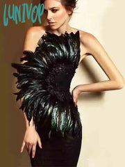 Lunivop Sexy Black Strapless Feather Bodycon Bandage Dress Women Elegant Luxury Vestidos De Fiesta