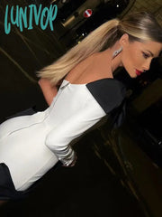 Lunivop Sexy Bow Tie One Shoulder Long Sleeve Women Bandage Dress Wedding Birthday Evening Cocktail