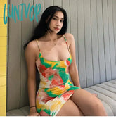 Lunivop Sexy Colourful Graffiti Mini Dress For Women Halter Backless Summer Beach Floral Tie Dye