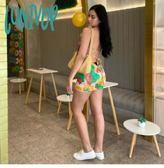 Lunivop Sexy Colourful Graffiti Mini Dress For Women Halter Backless Summer Beach Floral Tie Dye