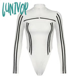 Lunivop Sexy Cool Girl Slim Bodycon Top 90S Motorcycle Style Y2K Contrast Hollow-Up Zipper Jumpsuit