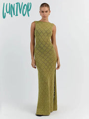 Lunivop Sexy Cut Out Slit Knit Mesh Swimsuit Cover Up Pareo Tunic Summer Beach Maxi Dress Bikini