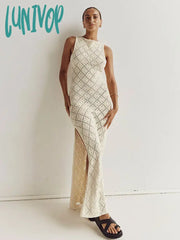 Lunivop Sexy Cut Out Slit Knit Mesh Swimsuit Cover Up Pareo Tunic Summer Beach Maxi Dress Bikini