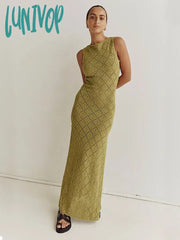 Lunivop Sexy Cut Out Slit Knit Mesh Swimsuit Cover Up Pareo Tunic Summer Beach Maxi Dress Bikini