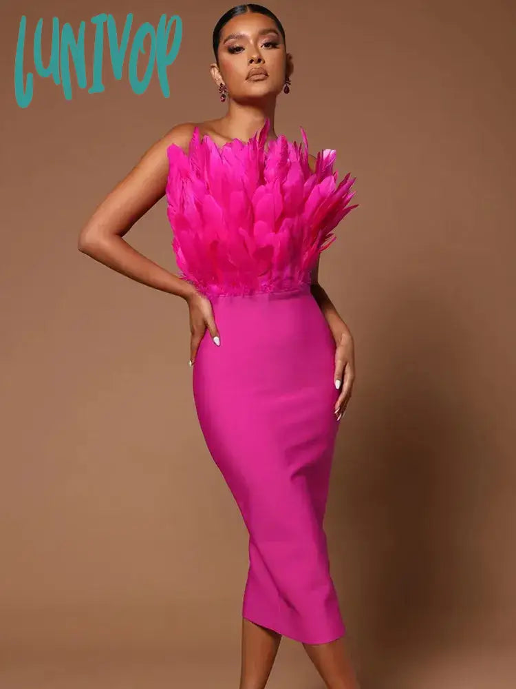 Lunivop Sexy Feather Bandage Dress Vestidos Para Mujer Wedding Birthday Party Night Cocktail Club