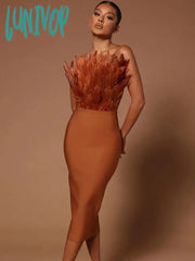 Lunivop Sexy Feather Bandage Dress Vestidos Para Mujer Wedding Birthday Party Night Cocktail Club