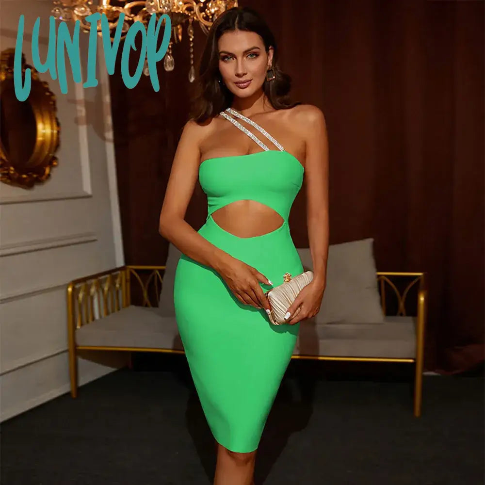 Lunivop Sexy Green Midi Bodycon Bandage Dress Women Vestidos De Festa Ropa Para Mujer Sukienki
