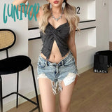 Lunivop Sexy Knot Solid Camis Corset Tops Japanese 2000S Style Y2K Crop Vest Coquett Clothes Tank