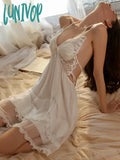 Lunivop Sexy Lace Backless Pajamas Seductive Mesh With Chest Pad Butterfly Nightgown Robe Women’s