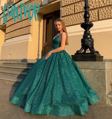 Lunivop Sexy Long Glitter Prom Dresses Deep V Neck Spaghetti Strap Evening Dress 2024 Girls Wedding