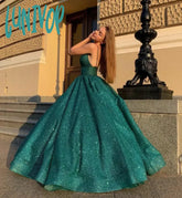 Lunivop Sexy Long Glitter Prom Dresses Deep V Neck Spaghetti Strap Evening Dress 2024 Girls Wedding