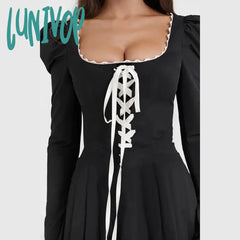 Lunivop Sexy Long Sleeve Mini Dress Lace Strap Bandage Dresses Women Autumn Full Puff Hot Girl Slim