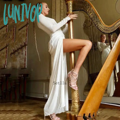 Lunivop Sexy Low Cut Twist Long Sleeve Split Maxi Dress Women Autumn Winter Deep V Neck Ruched