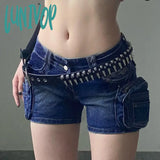 Lunivop Sexy Moto Biker Low Waist Shorts Pockets Fashion Women Skinny Blue Cargo Y2K High Street