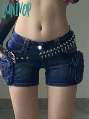 Lunivop Sexy Moto Biker Low Waist Shorts Pockets Fashion Women Skinny Blue Cargo Y2K High Street