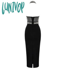 Lunivop Sexy New Black White Sleeveless V Neck Beading Bandage Dress Vestido Feminino Elegante Robe