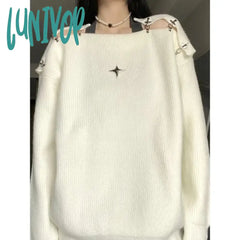 Lunivop Sexy Off Shoulder Slash Neck Pullover Sweater Autumn Loose Casual Solid Jumpers Harajuku