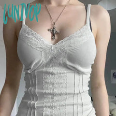 Lunivop Sexy Patchwork Lace Trim Camis Top Sweet Casual Slim Solid V-Neck Sleeveless Tank Tops
