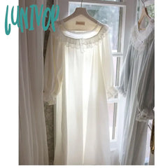 Lunivop Sexy Sleepwear Princess Nightwear Women Cotton Lace Trim Long Robe Peignoir Victorian Night