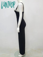 Lunivop Sexy Sleeveless Rhinestone Diamonds Black Women Maxi Long Bodycon Bandage Dress 2024