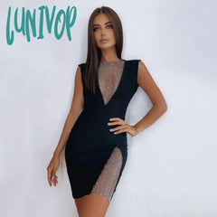 Lunivop Sexy Sleeveless Short Mesh Diamond Bodycon Bandage Dress Vestidos Para Mujer Summer Prom
