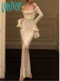Lunivop Sexy Solid Lace Long Dresses For Women Off Shoulder Bodycon Mermaid Autumn Spring Birthday