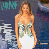 Lunivop Sexy Spaghetti Strap Butterfly Bodycon Bandage Dress Vestidos Para Mujeres White Black Mini