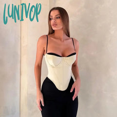 Lunivop Sexy Spaghetti Straps Bustiers Corset Crop Tops Mesh Spliced Camisoles Summer Women’s