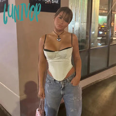 Lunivop Sexy Spaghetti Straps Bustiers Corset Crop Tops Mesh Spliced Camisoles Summer Women’s