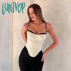 Lunivop Sexy Spaghetti Straps Bustiers Corset Crop Tops Mesh Spliced Camisoles Summer Women’s