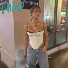 Lunivop Sexy Spaghetti Straps Bustiers Corset Crop Tops Mesh Spliced Camisoles Summer Women’s