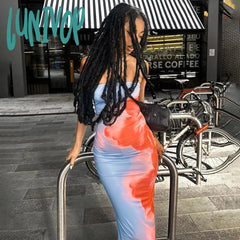 Lunivop Sexy Strapless Print Tube Maxi Dress Women Off Shoulder Backless Stretch Long Sundress 2024