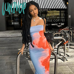 Lunivop Sexy Strapless Print Tube Maxi Dress Women Off Shoulder Backless Stretch Long Sundress 2024