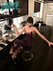 Lunivop Sexy Streetwear Flame Dress Women Pastel Goth Lace-Up Straples Split Emo Alternative