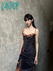 Lunivop Sexy Streetwear Flame Dress Women Pastel Goth Lace-Up Straples Split Emo Alternative